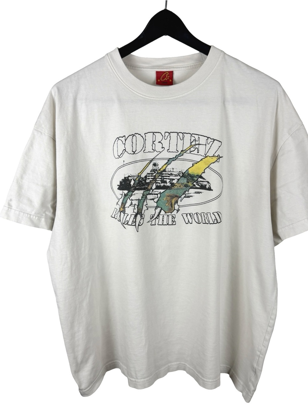 Mens Y2K Corteiz Rules The World Boxy Streetwear White Shirt Size L